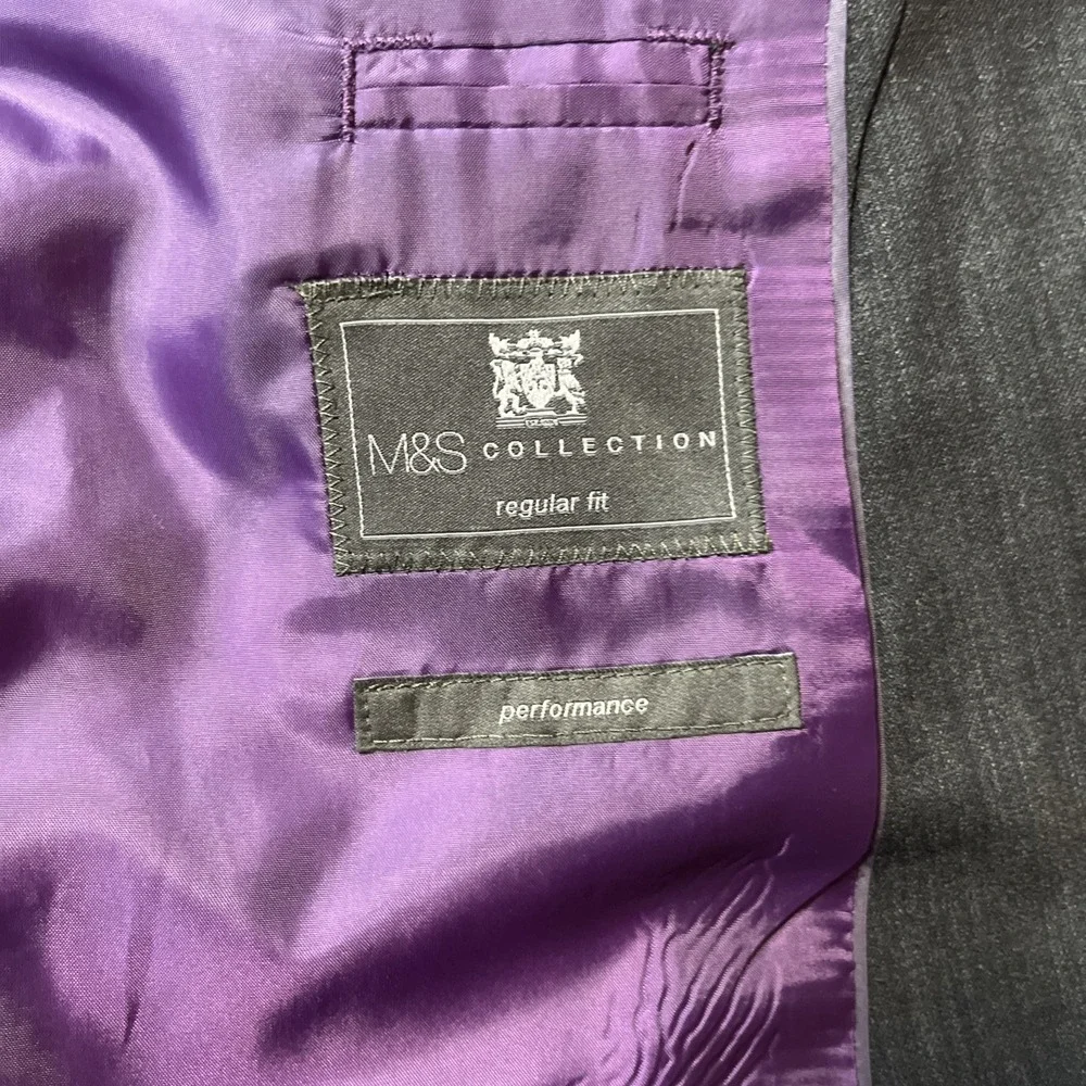 Marks And Spencer Performance Blazer Size 44 M Charcoal Wool Blend Sports Jacket